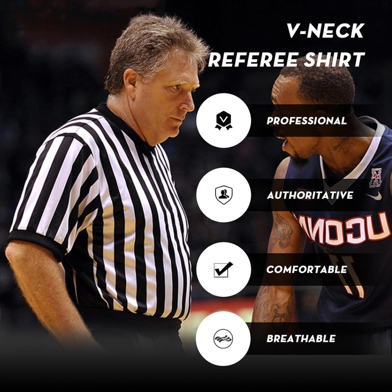 VKT Men’s Referee Shirt V-Neck Official Ref Shirt Costume Umpire Jersey for Womens and Mens Basketball Football Halloween Uniform - Image 3